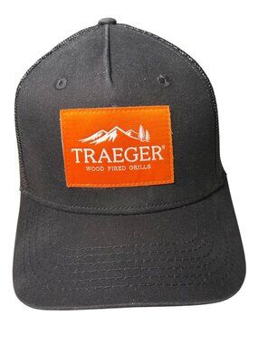 Traeger Black Mesh Snapback Hat With Orange Logo Patch Adjustable BBQ Smoker Cap